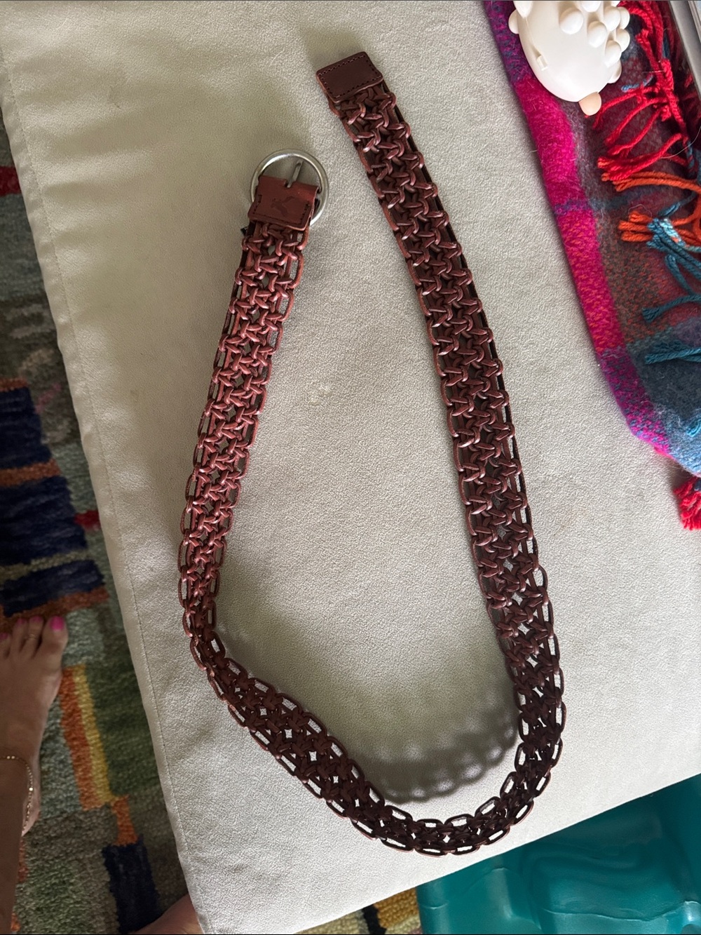American Eagle Outfitters Braided Brown Leather Belt with Silver Buckle